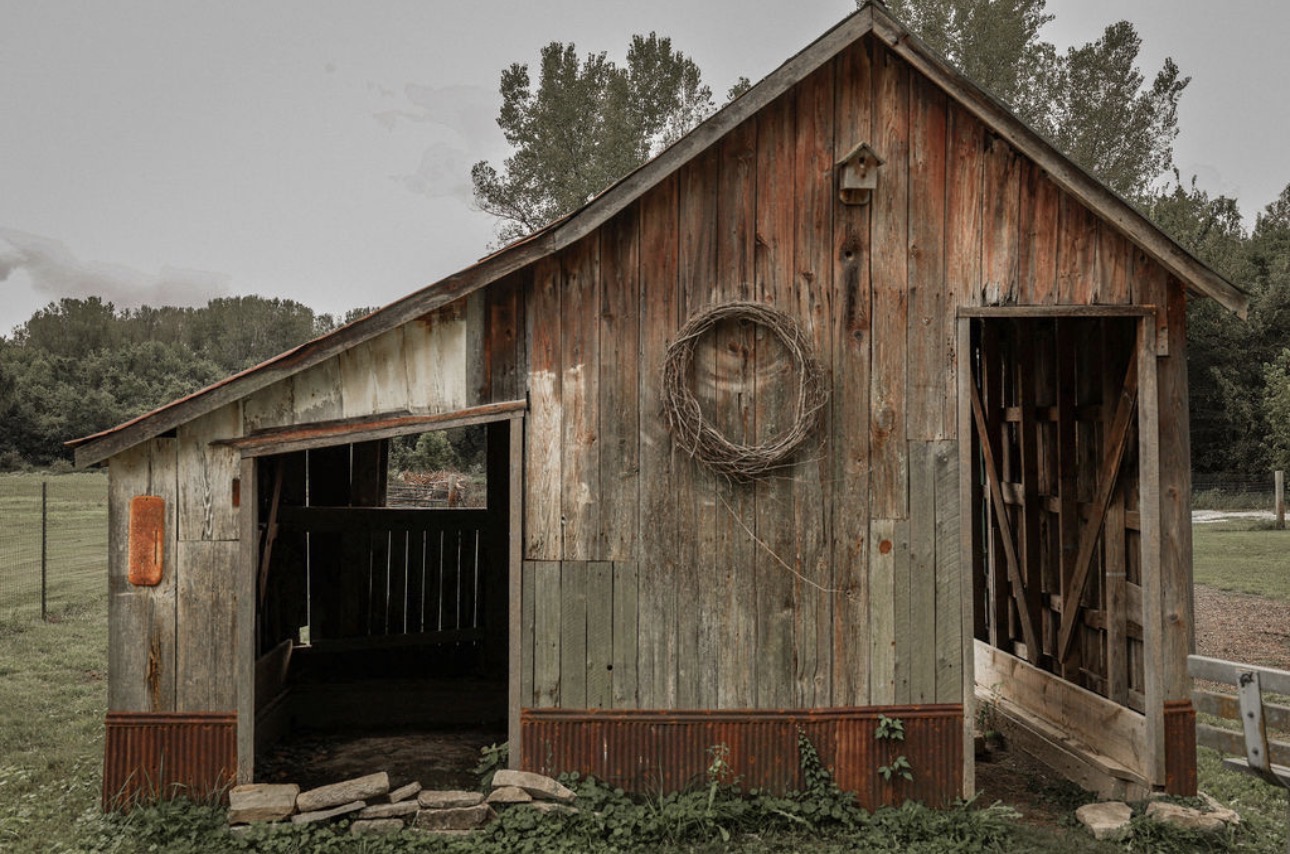 Weathered wooden barn in rural Missouri